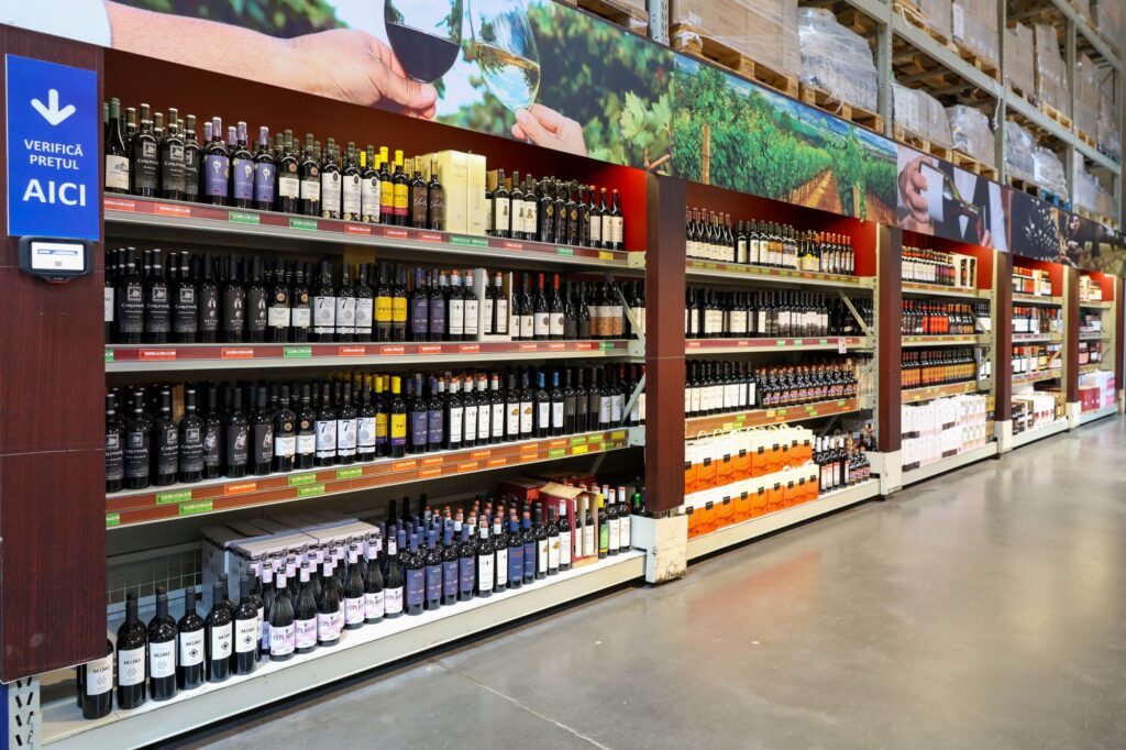 wine bottles on shelf